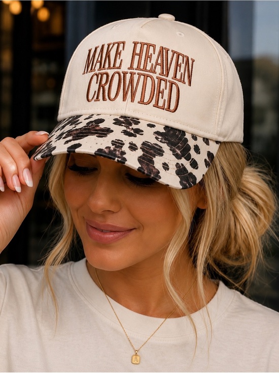 Zenana Outfitters Accessories - 🆕 Make Heaven Crowded Cow Print Trucker Hat Cream Christian Snapback